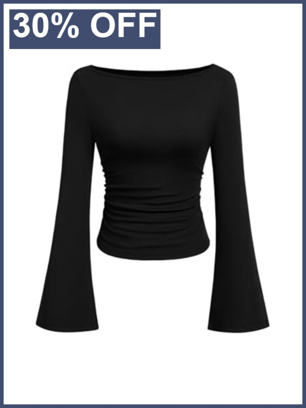 PRETTYGARDEN Womens Ribbed Knit Bell Sleeve Boat Neck Crop Top